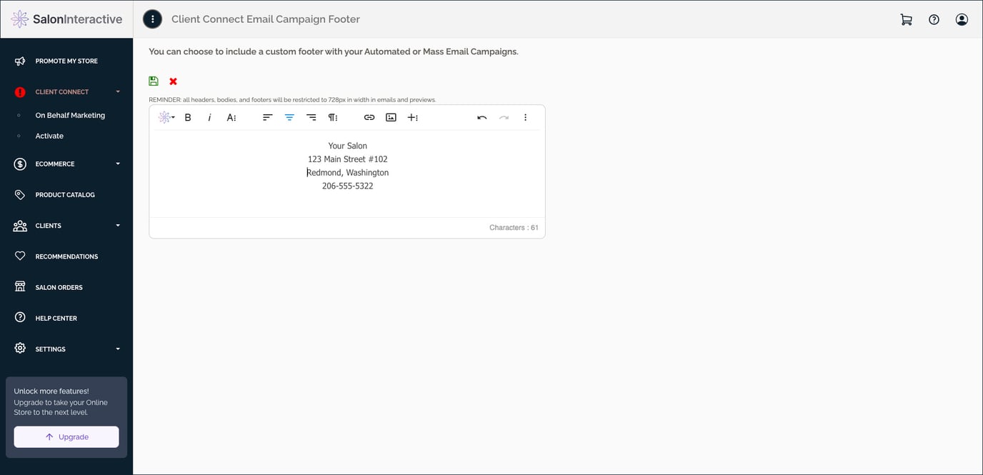 How do I add a header and footer to On Behalf Marketing emails?